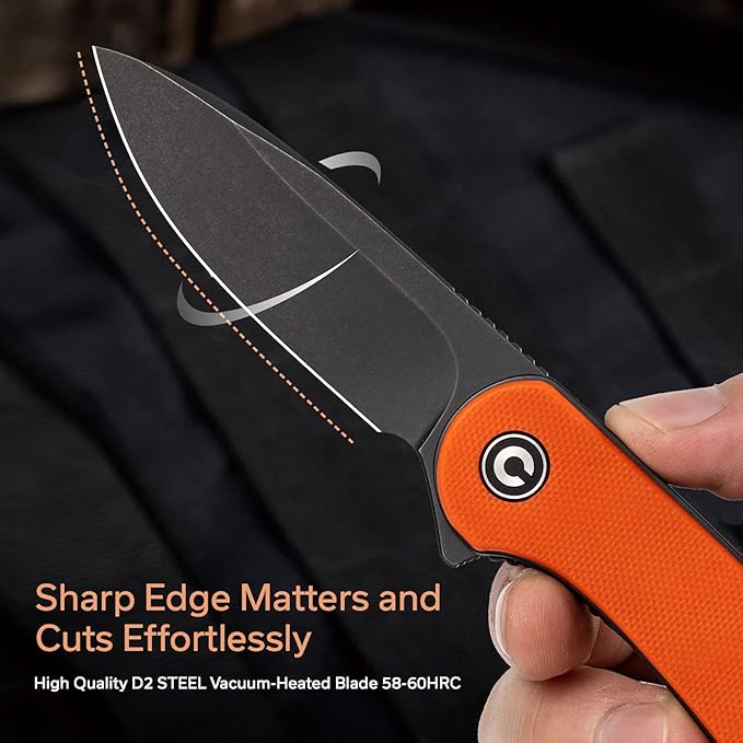 CIVIVI Folding Pocket Knife, 2.96" D2 Blade G10 Handle, Elementum Liner Lock Flipper Knife with Deep Carry Pocket Clip for EDC C907Y (Orange)