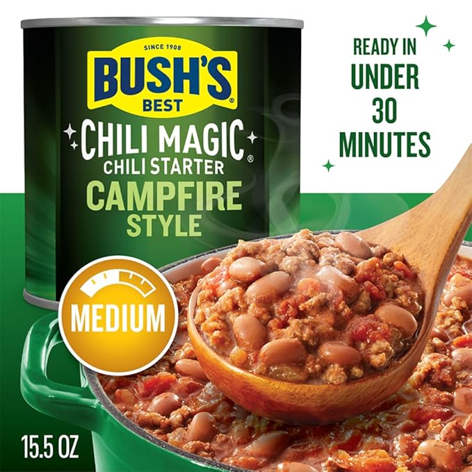 BUSH'S BEST Canned Texas Recipe Chili Magic Chili Beans Starter (Pack of 12), Source of Plant Based Protein and Fiber, Low Fat, Gluten Free, 15.5 oz