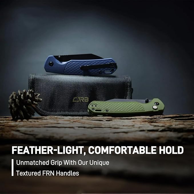 CJRB Pyrite-Light Pocket Knife, Folding Knife with 3.34'' AR-RPM9 Steel Blade EDC Knife Small Pocket Knife with Pocket Clip for Men Women, Suitable for Camping Survival Hiking Knives, J1945 Green