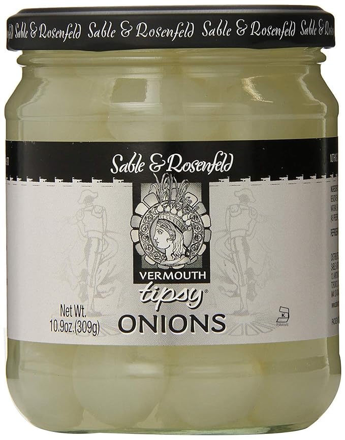 Sable & Rosenfeld Vermouth Tipsy Onions, 10.9 oz (Pack of 1), Gourmet Pickled Silverskin Cocktail Onions in Jar, Kosher, Gluten-Free Martini Garnish