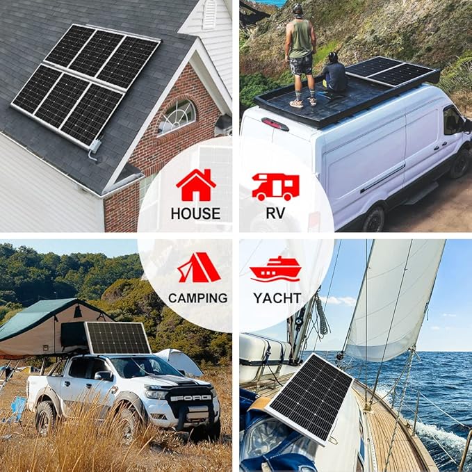 DOKIO 100W 18V Monocrystalline Solar Panel for 12V Battery Charging, 9BB Glass Module with Aluminum Frame, MC4 Connector, Pre-Drilled Holes for Rooftop, RV, Boat, Off-Grid Power