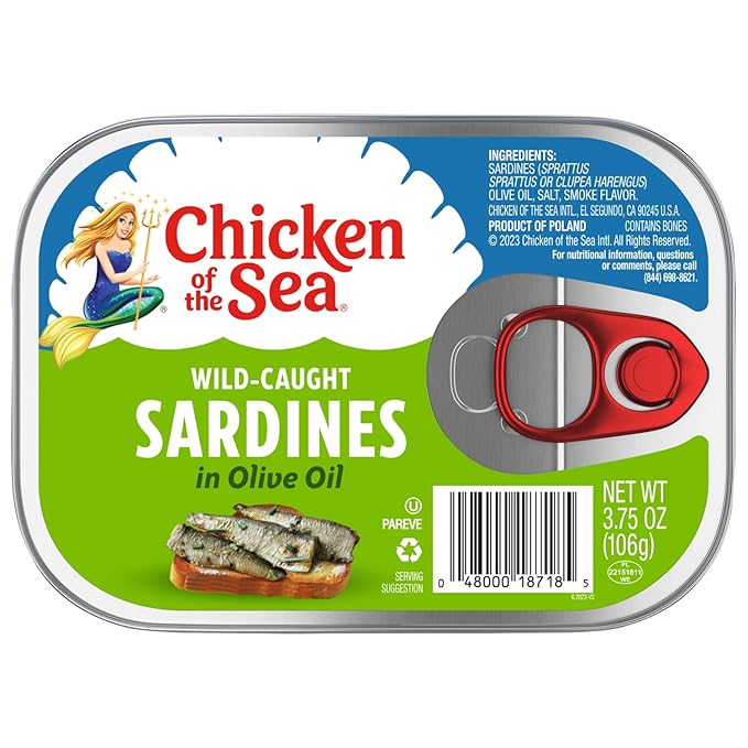 Chicken of the Sea Sardines in Olive Oil, 3.75 oz. Cans (Pack of 18), Wild Caught Canned Sardines, Packaging May Vary