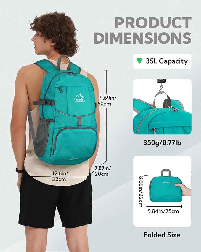 WATERFLY Hiking Foldable Daypack Backpack: 25/35L Ultra Lightweight Packable Waterproof Outdoor Travel Day Pack for Women Men