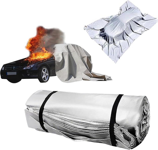 20ft x 30ft Car Fire Blanket for Electric & Gas Vehicles, 1100°C Reusable Emergency Fire Suppression Blanket, Large Double-Sided Silicone Survival Safe Blankets for EV Battery & Engine Fires