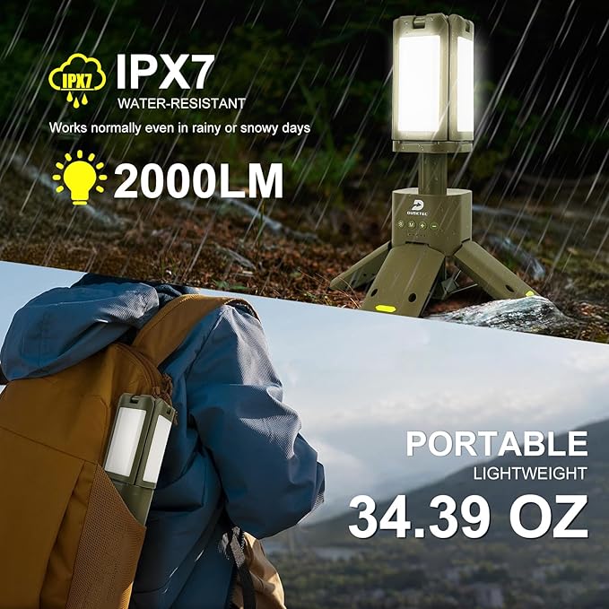 DUSKTEC Telescopic Camping Lights Rechargeable - 14000mAh Led Camping Lantern Up to 8000LM Outdoor Camping Light Portable Camping Light Dimmable Camping Lamp IPX7 Waterproof Camp Lights Multifunction