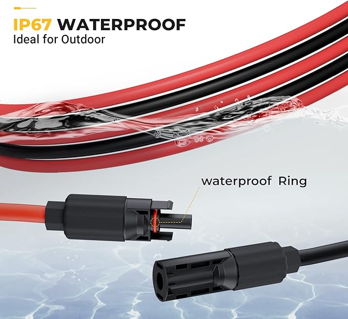 BougeRV 6 Feet 8AWG Solar Extension Cable with Female and Male Connector with Extra Pair of Connectors Solar Panel Adaptor Kit Tool (6FT Red + 6FT Black)