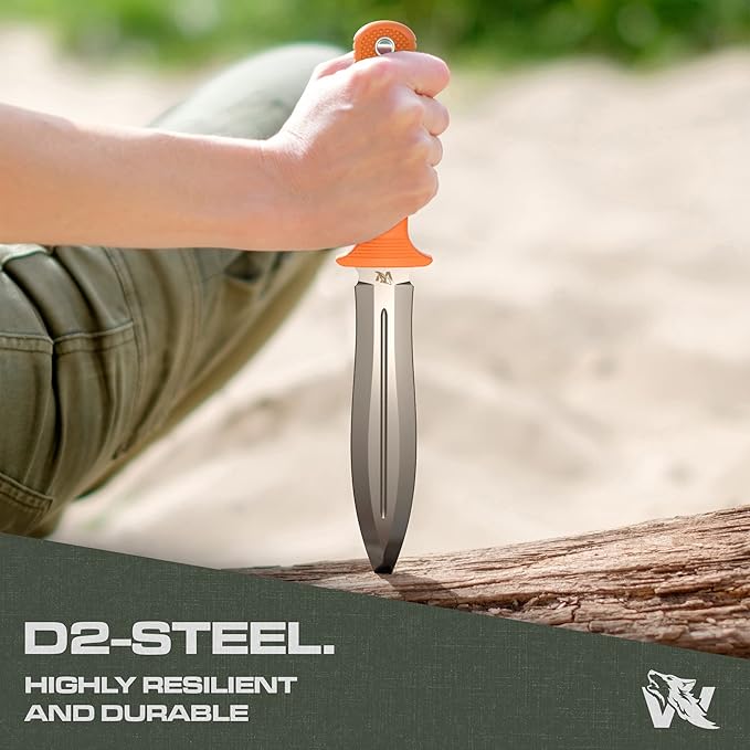 W-SowCatcher Fixed Blade Knife with Sheath - Large Hunting Knife made of D2 steel - Big Fixed Blade Double Edge Knife with TPE Handle