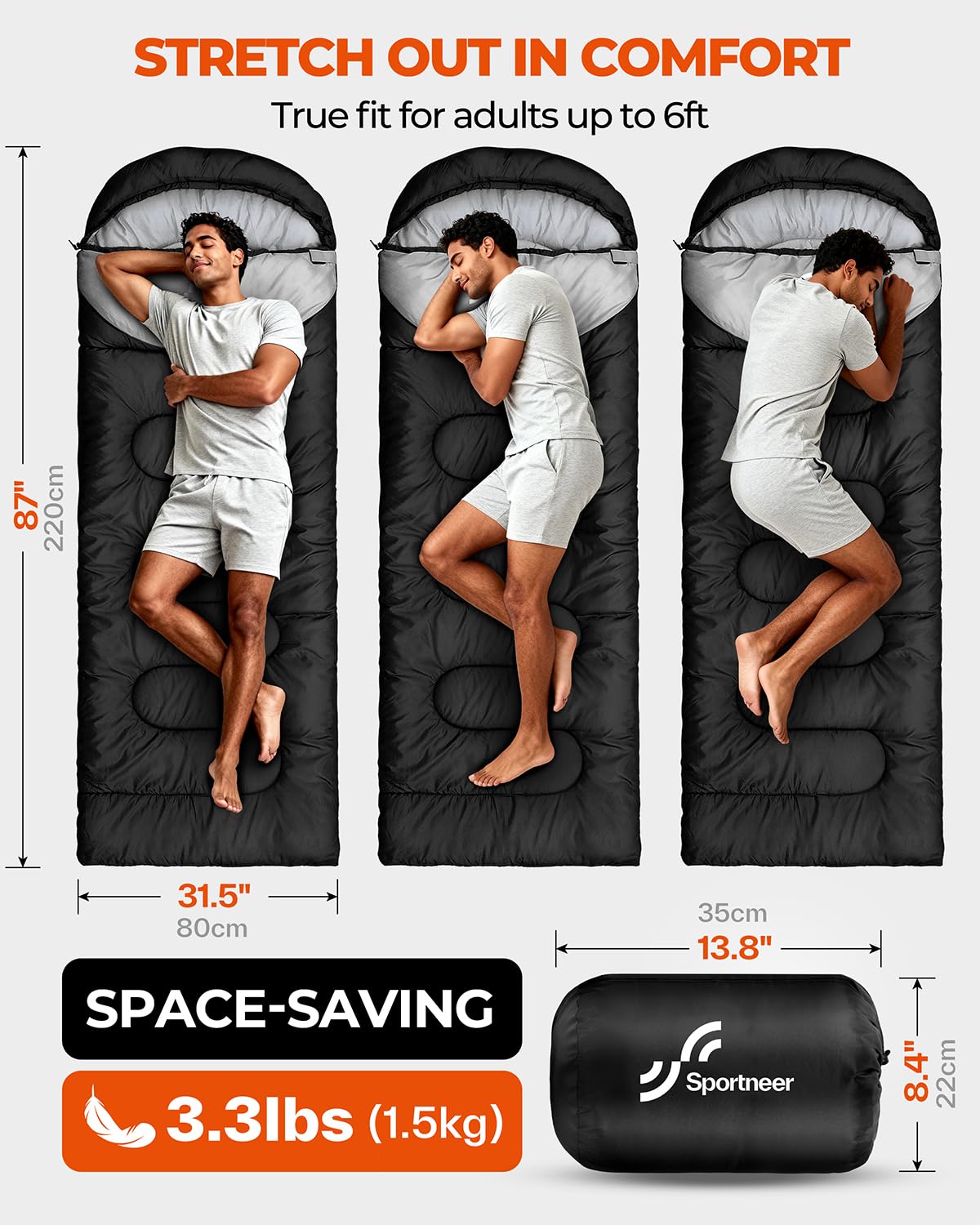 Sportneer Sleeping Bag for Adults & Kids, Cold Weather & Warm Waterproof Camping Sleeping Bag
