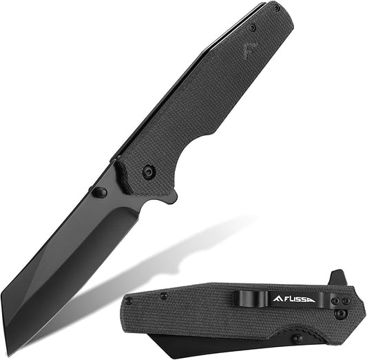 FLISSA Pocket Knife, 3.5" Folding Stonewash Blade Tactical Knife, Micarta Handle, for Outdoor, Survival, Hunting and Camping, Great Gifts for Dad