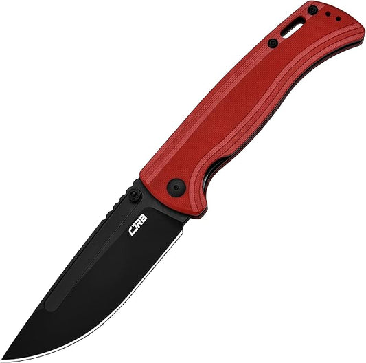 CJRB CUTLERY Pocket Knife Resource (J1932) Thumb Studs Folding Knife for Men Black PVD AR-RPM9 Steel Blade and Red G10 Handle for Hinking Camping Work Outdoor