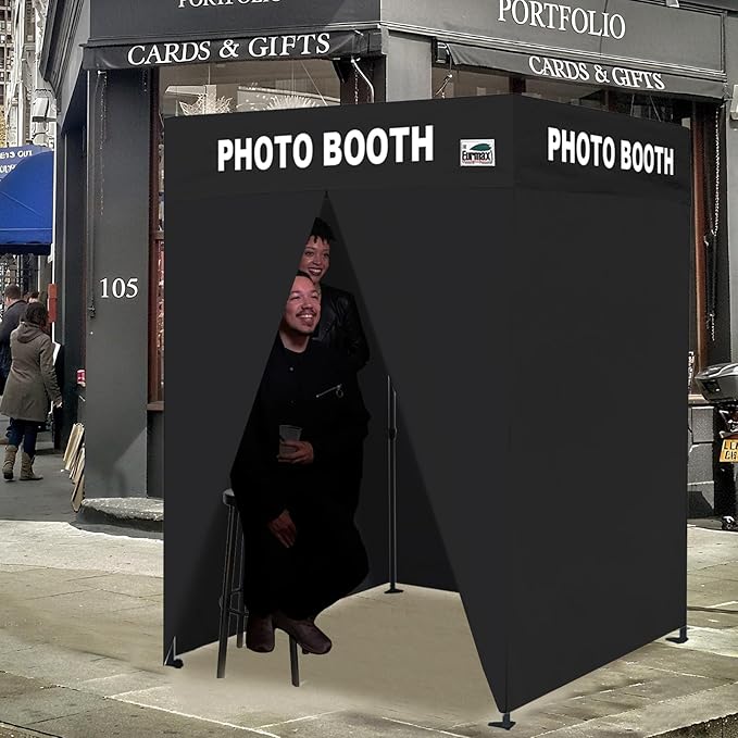 Eurmax USA 5'x5' Flat Top Pop-up Canopy Portable Photo Booth Tent for Events Wedding Photobooth for Professional Photos Photo Studio Photo Booth System with Roller Bag，Bonus 4 SandBags (Black)