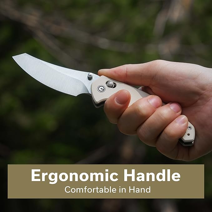 CIVIVI Sixgill Folding Pocket Knife for EDC, 3.41'' Nitro-V Blade G10 Handle, Deep Carry Reversible Clip, Gift for Men Women C24050-2 (Ivory)