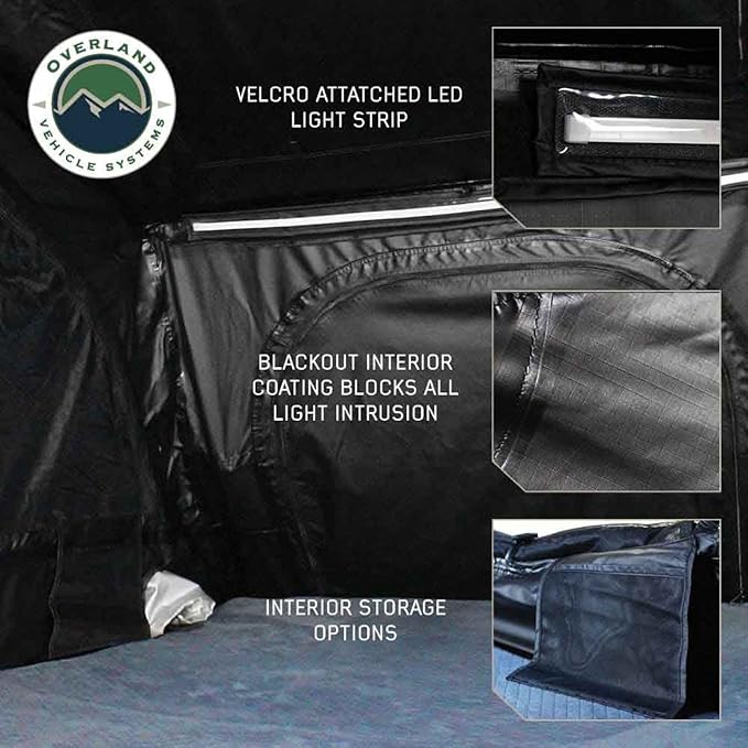 Overland Vehicle Systems XD Sherpa Soft Shell Aluminum Hard Shell Hybrid Roof Top Tent with Blackout Kit - Grey Body & Black Rainfly