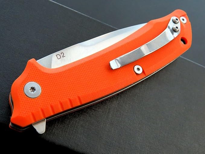 Eafengrow EF223 Folding Knife D2 Blade with G10 Handle Multi EDC Pocket Knife for Outdoor Camping Hiking Survival (orange)