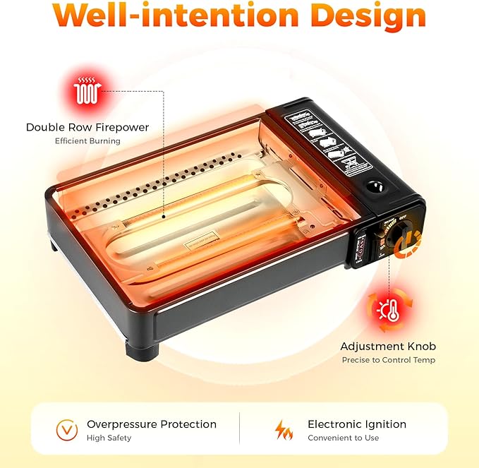 Portable Gas Grill Butane Stove,Portable Camping Grill Gas Stove,Butane Gas Stove,Free Standing BBQ Grill with Grilling Net Carry Case for Camping Traveling Outdoor Cooking