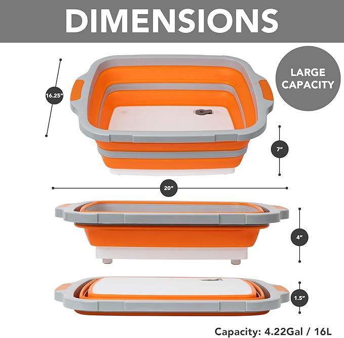EJKJ Collapsible Cutting Board & Grill Caddy with Lid – Multifunctional Silicone Dish Tub & Food Prep Station for BBQ, Camping, Tailgates, Picnics & Veggie Washing