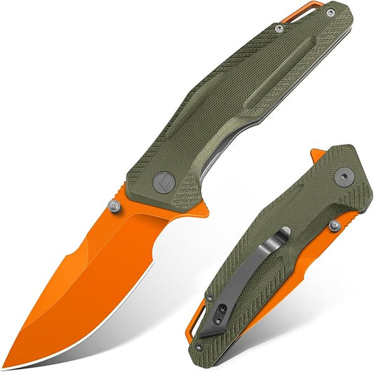 FINTISO Pocket Knife, 3.26" Premium 14C28N Blade G10 Handle with Fire Starter Function, Folding Knife with Pocket Clip for Men Women, EDC Knife for Outdoor Camping, Hunting, Hiking, Survival, Falcon Series