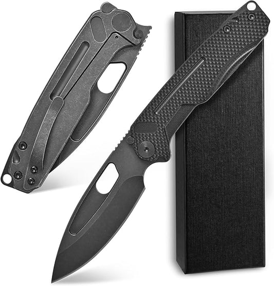 Ccanku C1136 Folding Knife,D2 Steel Blade+ G10&Steel Handle EDC Tool,Outdoor Hunting Camping Knife(Black)