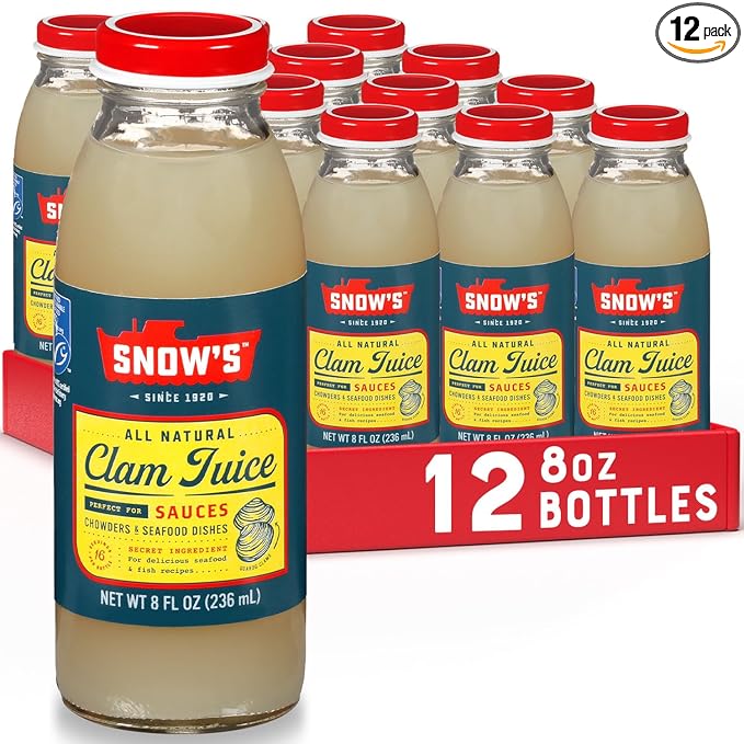 Snow's All Natural Clam Juice, 8 Fluid oz Bottle (Pack of 12) - Gluten Free, Keto Friendly - Great for Pasta & Seafood Recipes