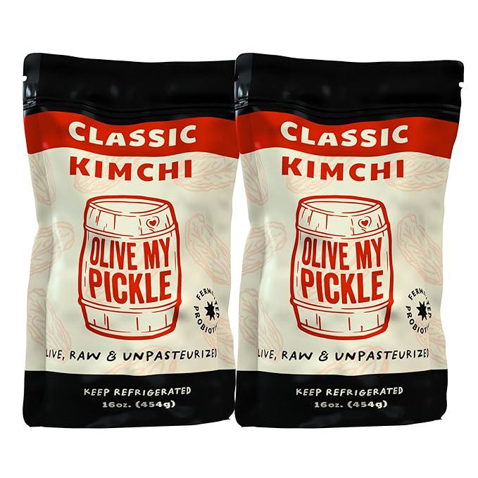 Olive My Pickle Organic Kimchi Fermented - 32 oz | 2 Pack of Classic Probiotic Napa Cabbage Kimchi | Fresh Korean Kimchi with Natural Probiotics for Gut Health - Perfect for Ramen & Spicy Noodles