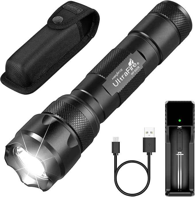 ULTRAFIRE Tactical Flashlight with Holster Pouch, 1000 Lumen Single Mode Police Flashlight for Duty Belt, Super Bright EDC Flash Light with Belt Holster, WF-502B