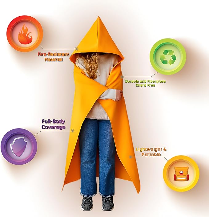 Supa Ant Silicone Fire Cloak for Fireproof Suit Emergency Blanket for Home and Kitchen - Emergency Poncho as Heat Shield Blanket -Fire Resistant Hoodie-Escape Suit with Cape and Hood (70x55 in.-Large)