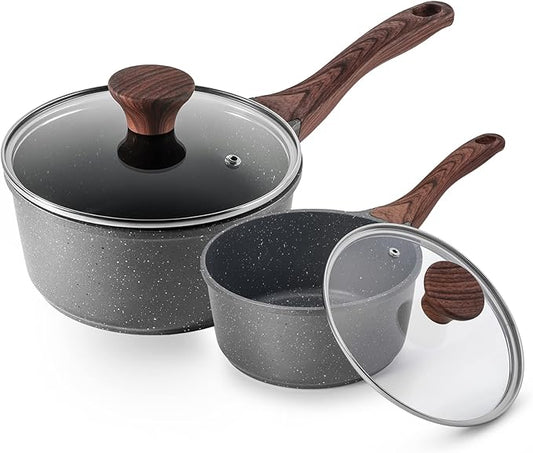 SENSARTE Nonstick Sauce Pan with Lid Saucepan Set, Swiss Granite Coating Sauce Pot Kitchen Cooking Pot, Induction Comptable, Free of Intentionally Added PFOA, 1.5 + 2.5 QT