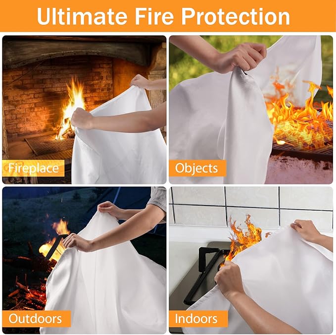 Emergency Fire Blanket for Home Kitchen - KANHIRO (4 Pack, 40 in X 40 in), Emergency Silicone Fire Blanket