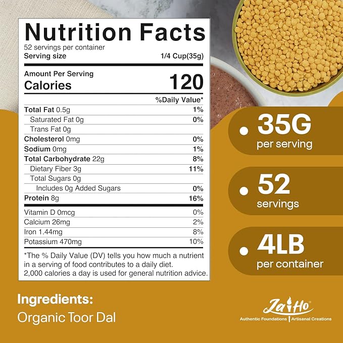 Jai Ho Certified Organic Toor Dal 4 lb | Pigeon Peas Hulled Split | Indian Toor Dal | USDA Organic | Non-GMO | Chemical-Free | Premium Quality Kosher