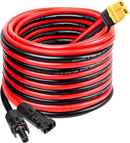 Solar to XT60 Extension Cable 10AWG 20FT Solar Connector to XT60 Adapter Cable for Solar Panel to Portable Power Station Solar Generator Battery Pack
