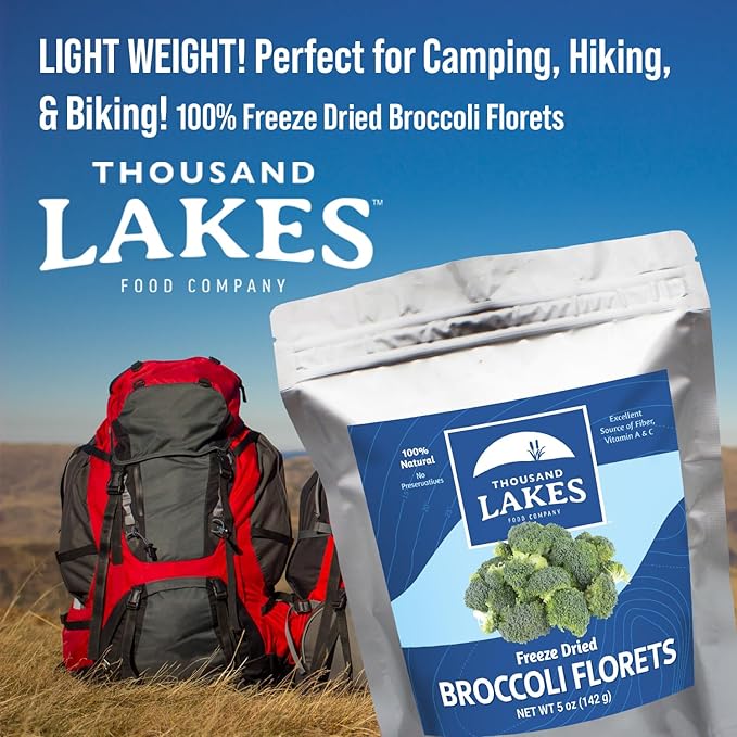 Thousand Lakes Freeze Dried Vegetables - Broccoli Florets 2-pack 1.2 ounces (2.4 ounces total) | 100% Florets - No Stems | No Salt Added