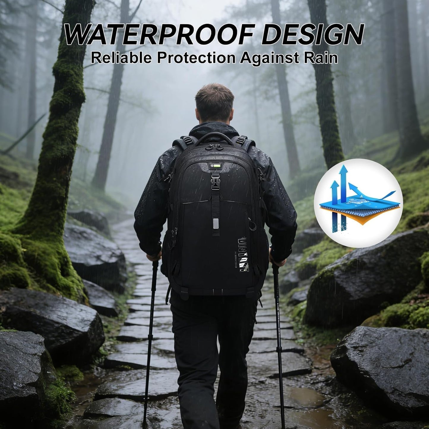 50L Hiking Backpack for Men Women, Waterproof Outdoor Daypack,Black