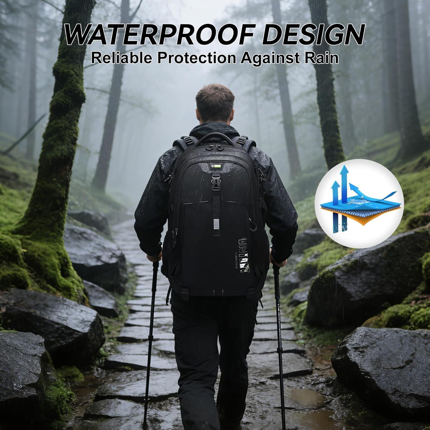 50L Hiking Backpack for Men Women, Waterproof Outdoor Daypack,Black