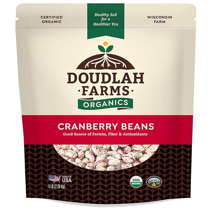 Organic Dried Cranberry Beans 5 lb - Non-GMO, USDA Organic, Farmed From Regenerative Soil, Tested Clean Certified, Vegan - Rich in Fiber & Protein for Soups, Burritos, Salads & Chili - Grown In USA by Doudlah Farms