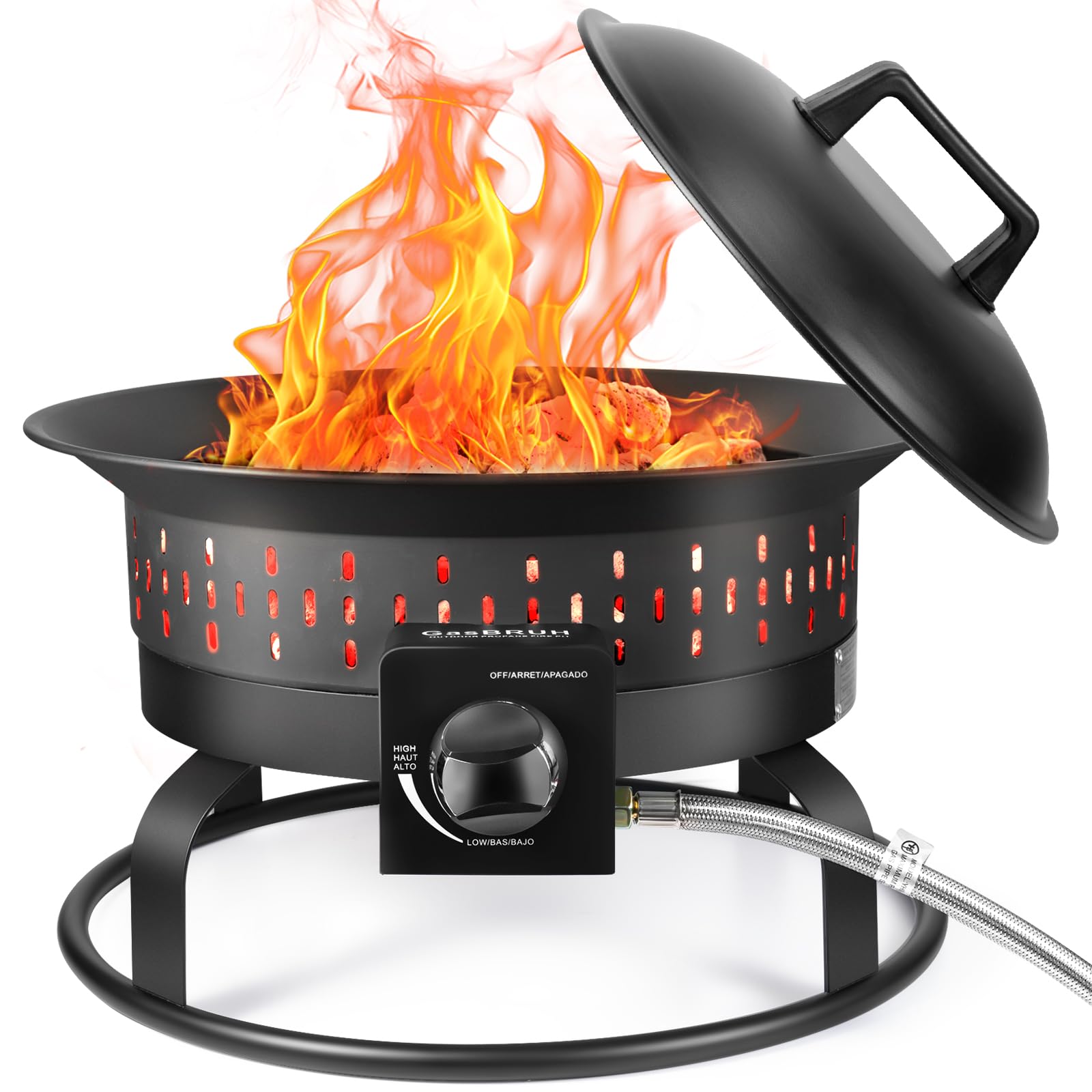 GasBRUH Outdoor Portable Propane Fire Pit, 19-Inch,60,000 BTU with Cover&Carry Kit,Camping Propane