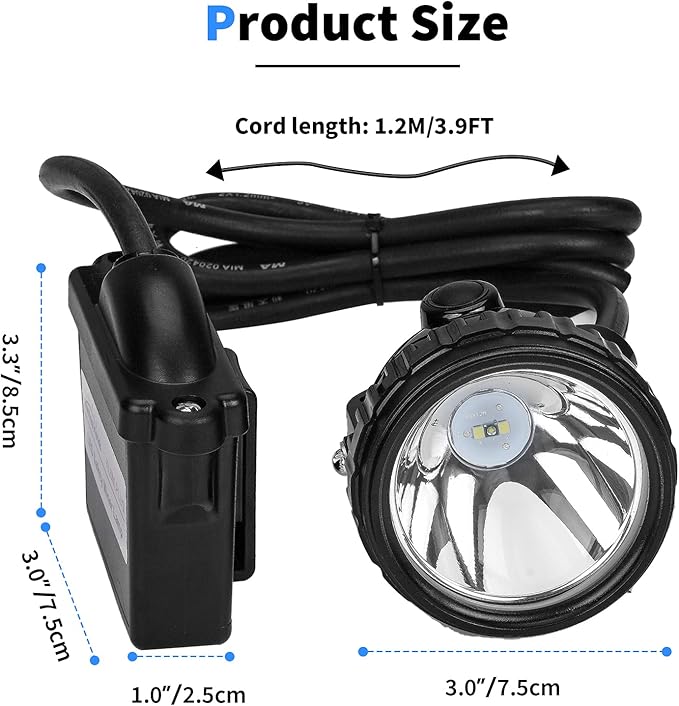 Rechargeable Mining Headlamp, 1+2 LED Super Bright Cap Lamp, Waterproof & Explosion-Proof Safety Miner Light, Hard Hat Head Torch for Coal Mining, Hunting, Fishing, Camping, Hiking, Outdoor Work