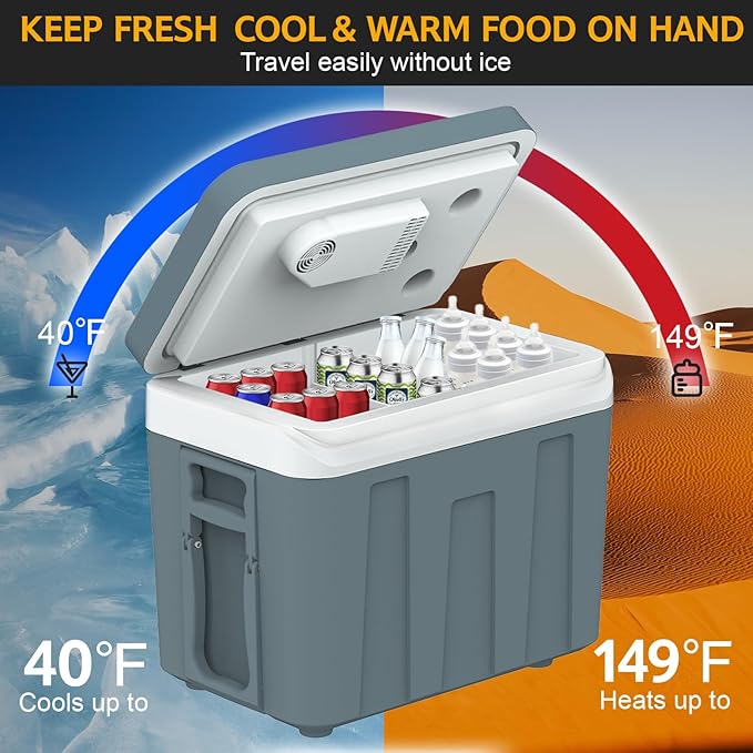 advwin 12V Electric Car Cooler & Warmer with Wheels & Handle, 48 Quart (45 L) 12 Volt DC & 110V AC Portable Thermoelectric Fridge Plug in for Car/RV/Camping/Travelling (45L Cooler & Warmer)