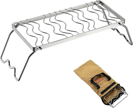 CAMPINGMOON Portable Folding Camping Campfire Grill over Fire Split Stoves 304 Stainless Steel (13.8?™’L (MS-1111))