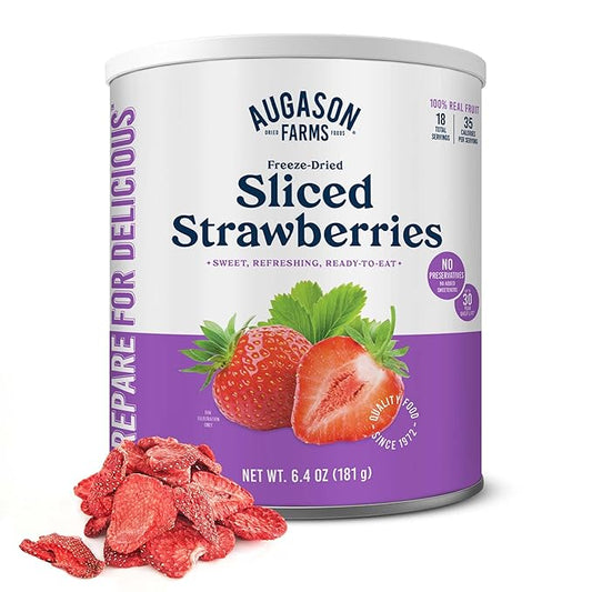 Augason Farms Freeze Dried Sliced Strawberries Can - Gluten Free Snack for Baking, Smoothies, and Emergency Storage - Healthy Individual Fruit Snacks ??6.5 Ounces (18 Servings)
