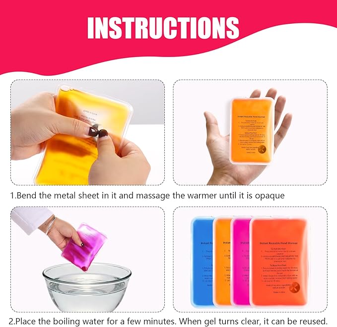 Reusable Snap Portable Lasting Heating Hands Heater,Pouch Gel Cute Long Lasting Warmth for Camping, for Women Men