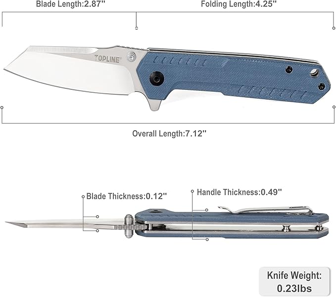 TOPLINE Folding Pocket Knife with G10 Handle, 14C28N Steel Blade Camping Folding Knife, Liner Lock, Portable Pocket Knife for Men, Women, Outdoor Users, Lightweight EDC Knife for Hunting, Survival, Blue