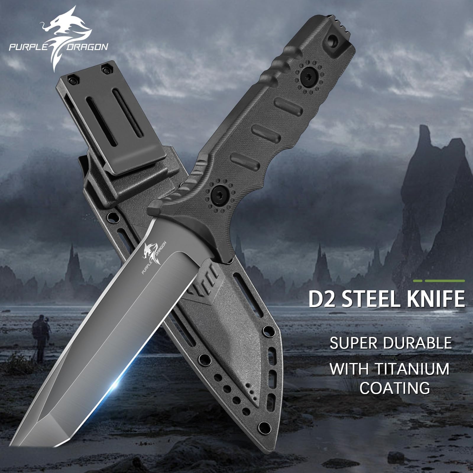 Purple Dragon Full Tang Fixed Blade Tactical Knife with Sheath