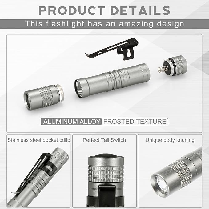 Hortsun 10 Pcs Mini Flashlight Bulk LED Pen with Pocket Small Flashlight with Clip for Outdoor Father's Day Gift for Men(3.54 Inch,Grey)