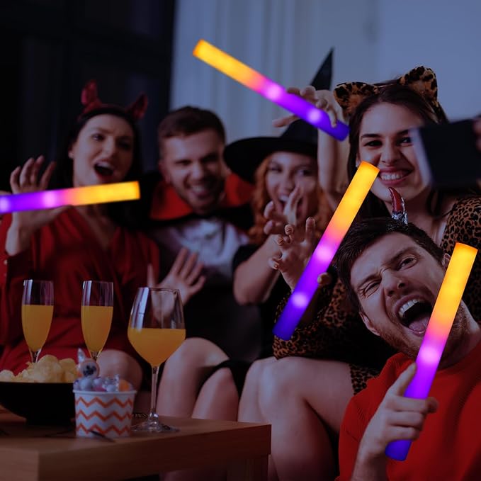 12 Pcs LED Glow Sticks Bulk Halloween Foam Stick Glow with 3 Modes in Dark Party Supply Flashing Effect Vintage LED Decor Reusable Light for Party Wedding Birthday Concert Halloween Christmas