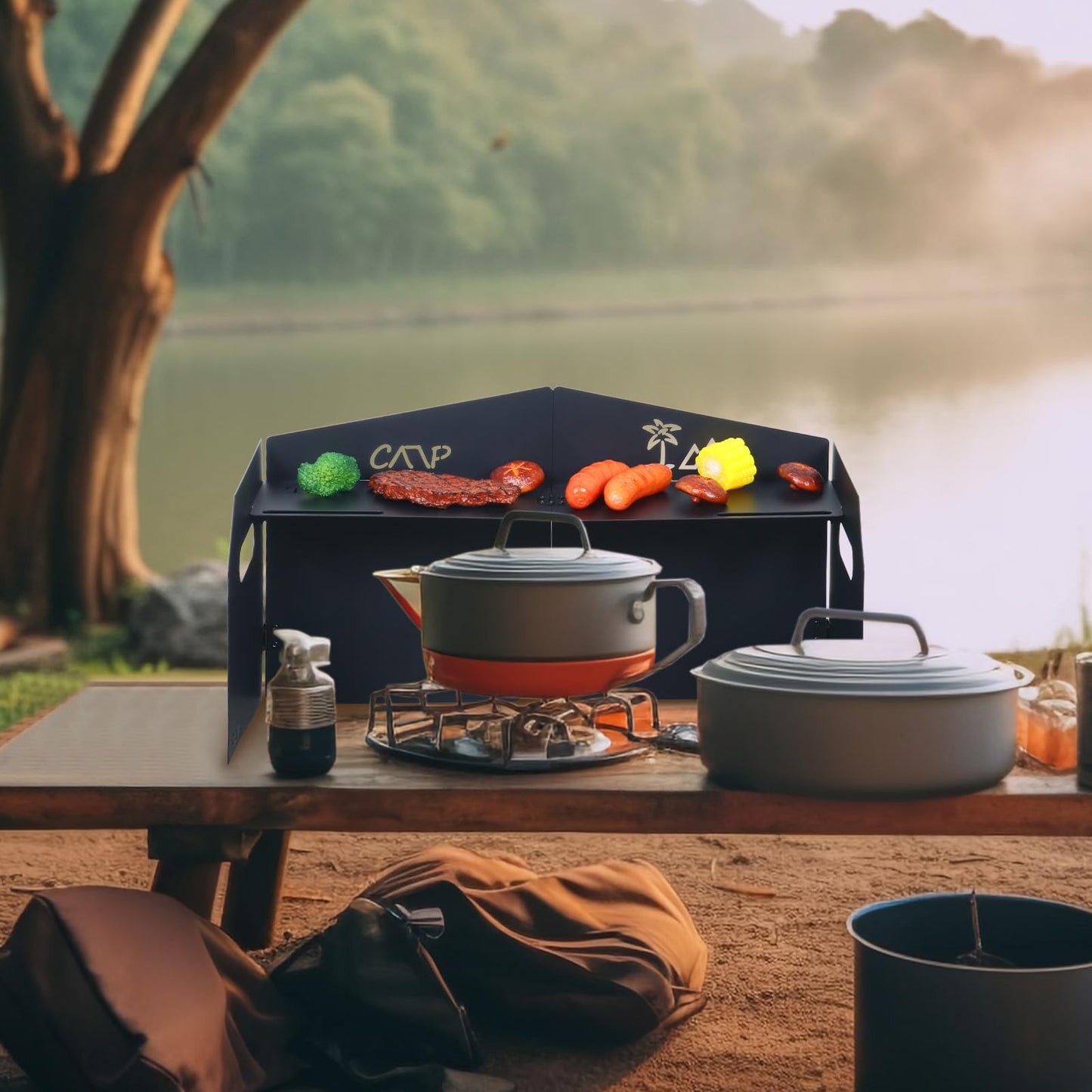 KOYILTD 4 Plates Campe Stove Windscreen Folde Wind Blocker with Storage Bag