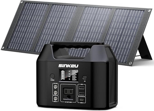 SinKeu Portable Power Station with 40W Portable Solar Panels, LiFePO4 Battery Solar Generator for Home Use, 150W Power Bank with AC Outlet for Camping, RV, Emergency Backup