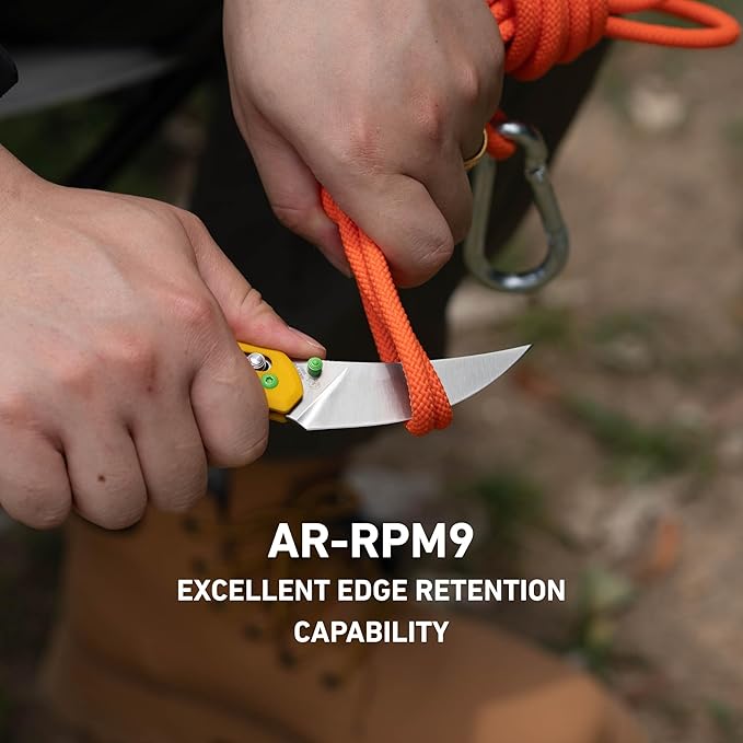 CJRB Nanner Folding Knife, 3.23" AR-RPM9 Steel Blade G10 Handle Pocket Knife for Men Women, Crossbar Lock EDC Knife for Camping Hiking, Designed by Dustin Rhodes(J1955 Yellow)