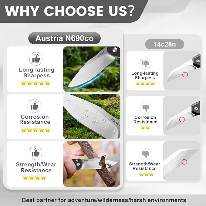 Folding Pocket Knife with Leather Sheath, 3.47" N690Co Premium Steel Blade G10 Handle Knives, EDC Small Folding Knife for Men Women, Outdoor Survival Camping Hiking Knife (Black)