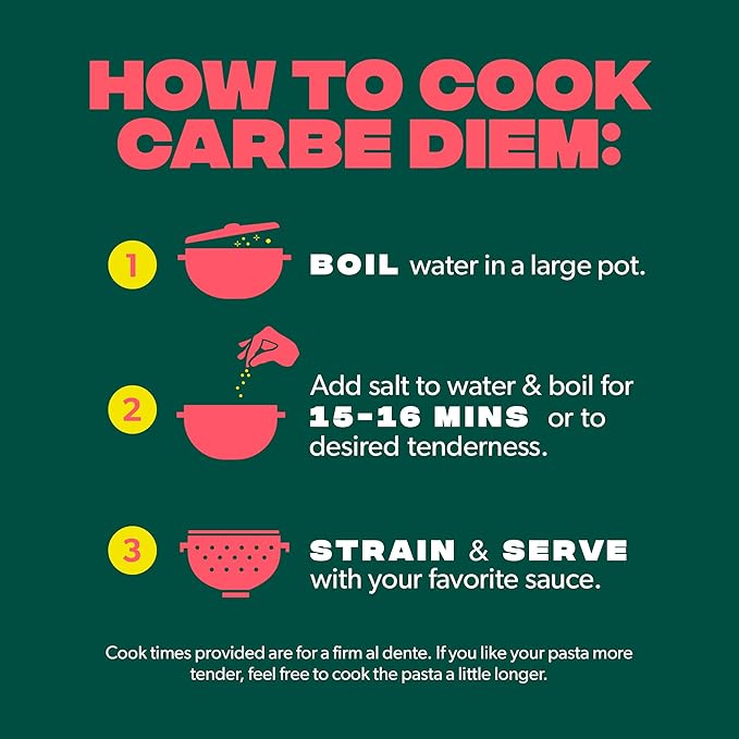 Carbe Diem!, Fettuccine, Lower Net Carb Pasta with Traditional Flavor & Texture, 8 grams of Protein, 55% Fewer Net Carbs & Only 110 Calories Per Serving, Pack of 3