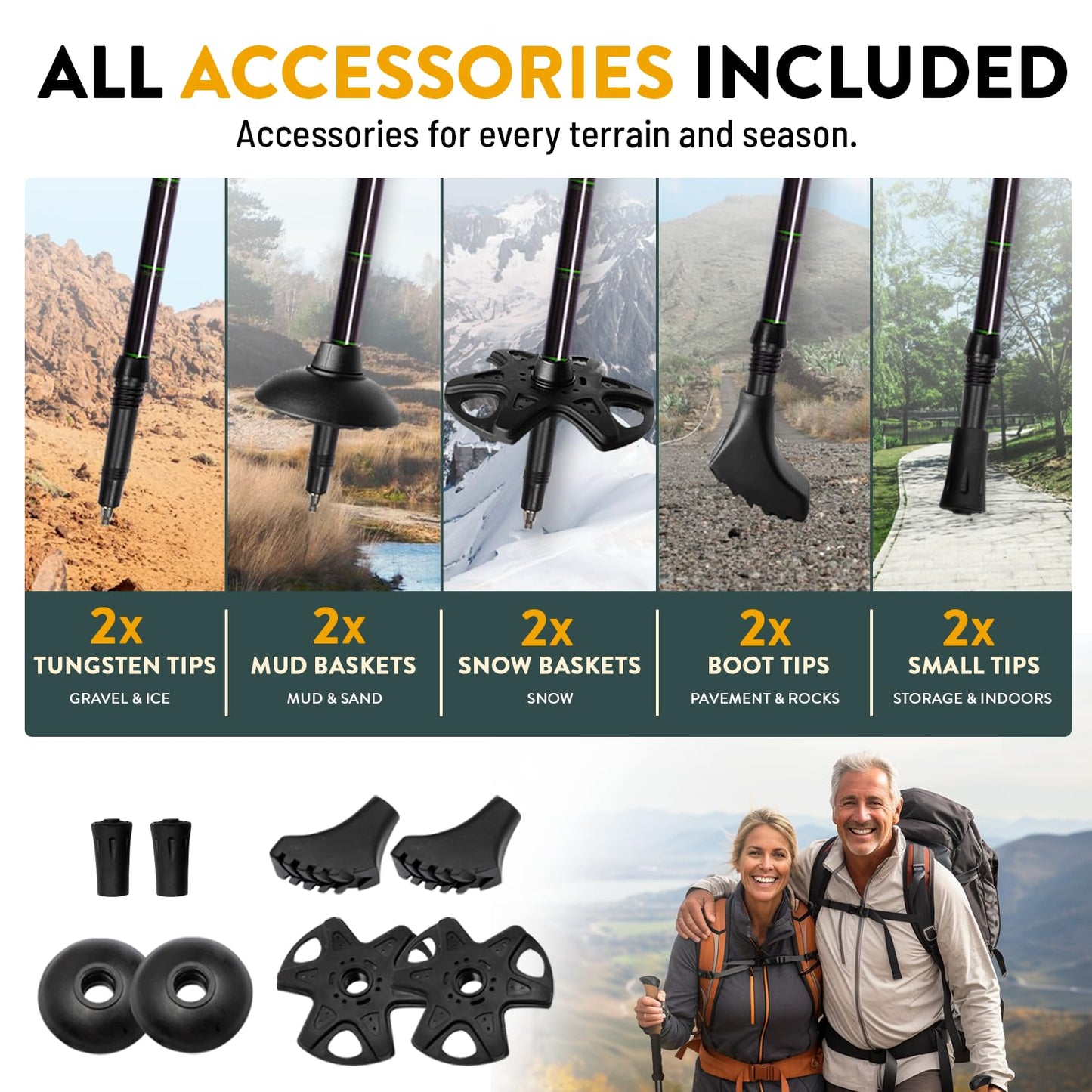 100% Carbon Fiber Trekking Poles by USA Brand - Ultra Strong Lightweight Collapsible Hiking Poles